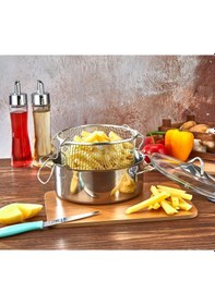 Resim Polochef Protico Çelik Kapaklı Patates Kızartma Tenceresi Derin 20cm Gümüş 