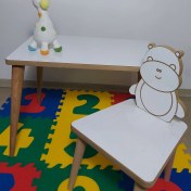 Resim Gerek Bu Yaz Sil Yüzey - Su Aygırı Temalı Montessori Çocuk Aktivite Masa Sandalye Takımı (1 Masa 1 Sandalye) 