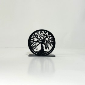 Resim Hero Dizayn Hayat Ağacı Desenli Siyah Metal Peçetelik 