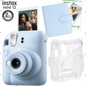 Resim Fujifilm Instax Mini 12 Mavi Fotoğraf Makinesi-10'lu Film-Kare Albüm ve Şeffaf Kılıf Seti 