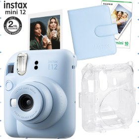 Resim Fujifilm Instax Mini 12 Mavi Fotoğraf Makinesi-10'lu Film-Kare Albüm ve Şeffaf Kılıf Seti 