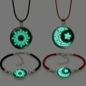 Resim 4 Parça Vintage Tarz Güneş, Ay ve Yıldız Bileklik Seti ile Katmanlı Kolye, Işıltılı Cam Pandantif, Sentetik Lif İp, Erkekler için Moda Takı - Halloween/Noel Hediyesi, Ramazan Hediyesi 