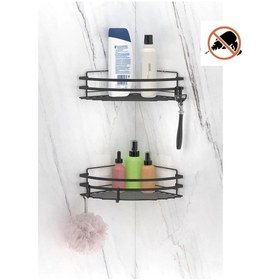 Resim Tekno Tel St-207 Yapışkanlı Kancalı 2 Adet Köşelik Banyo Rafı Siyah 