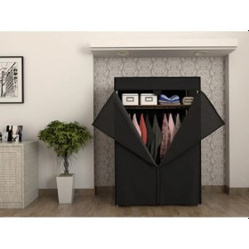 Resim Dzgn Home Çelik Borulu Plastik Raflı Bez Dolap Gardırop - Siyah 