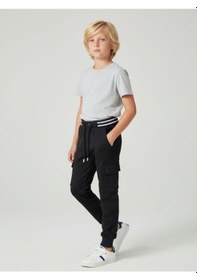 Resim Zekids Erkek Çocuk Scuba Kumaş İçi Şardonlu Beli Paçası Lastikli Kargo Pantolon-16322 Lacivert 
