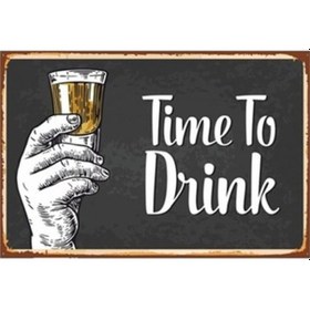 Resim Time To Drink Içki Zamanı Retro Vintage Ahşap Poster 