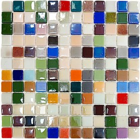 Resim MozaiKristaL Tüm yüzeyler için 25x25mm. Çok Renkli Doğal Harman, Fileli Cam Mozaik (1 m2 Fiyatıdır) 