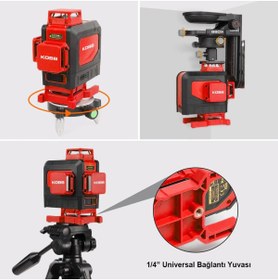 Resim KOBB KBL35GTP Profesyonel Li-ion Şarjlı 4X360⁰ Otomatik Hizalamalı Yeşil Çapraz Çizgi Lazer Distomat 