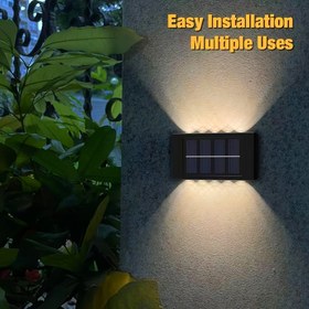 Resim 10 LED Güneş Duvar Lambaları, Tek Paket. Bahçeler, Garajlar ve Korkuluklar için Otomatik Anahtar Duvar Lambaları, Çevresel Duvar Aydınlatması için Küçük Dış Mekan Aydınlatma Aksesuarları ile Dış Mekan Güneş Lambaları, Yukarı ve Aşağı Aydınlatma ile. 