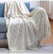 Resim Nordic Örme Battaniye - Yumuşak, Dokulu Ve Sağlam, Avrupa'da Kanepe, Yatak Ve Noel Dekorasyonu İçin 150x230 Cm, Elmas Beyazı 