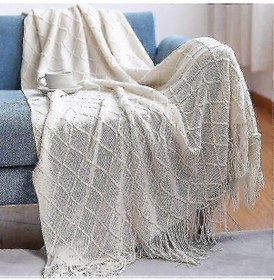 Resim Nordic Örme Battaniye - Yumuşak, Dokulu Ve Sağlam, Avrupa'da Kanepe, Yatak Ve Noel Dekorasyonu İçin 150x230 Cm, Elmas Beyazı 