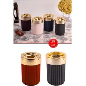 Resim 2 Adet Çizgili Oto Kokusuz Gold Küllük, Kokusuz Dumansız Yuvarlak Lüks Küllük 2 Li Set Siyah-kırmızı 