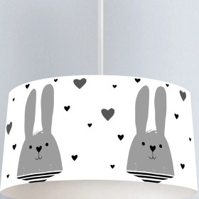 Resim instababyrooms Gri Tavşan ve Kalp Desenli Çocuk Odası Dijital Baskılı Sarkıt Avize 