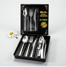 Resim 36 Parça 6 Kişilik Çatal Bıçak Kaşık Seti Bıçaklı Damla Model 18,0 Kalite Kutulu-bıçak Sadedir Paslanmaz Çelik 