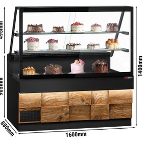 Resim Soğutmalı Vitrin TORONTO - 1600mm - Ahşap Ön Panel - 2 Raflı - Siyah Granit Çalışma Tezgahı 