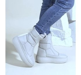 Resim İpek Arya Oggo Snow Boot Açık Krem Termal Kürklü Kışlık Kaymaz Taban Kar Botu 