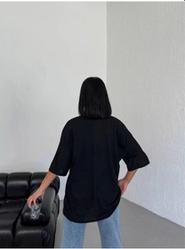 Resim Assema Kadın Düz T-shirt Kısa Kol Bisiklet Yaka Ovarsize Rahat Kalıp Günlük Tişört - Siyah Çok Renkli 