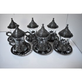 Resim 6 Kişilik 30 Parça Çay Bardağı Takımı Eskitme Siyah Renk Füme 