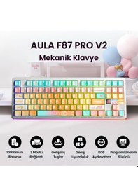 Resim Aula F87 Pro V2 Mekanik Rgb Tkl Meteor Ice Cream Switch Kablosuz Makrolu Hot Swap Klavye Orange Juice 