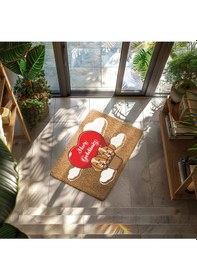 Resim Hoş Geldiniz Yazılı Köpek Figürlü Kapı Önü Paspası Dekoratif Kaymaz Taban Kahverengi 