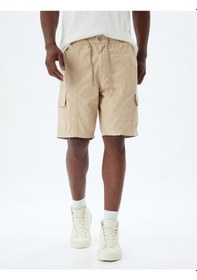 Resim Koton Chino Şort Bermuda Kargo Cep Detaylı Beli Bağcıklı Pamuklu Bej 4sam40065hw Ekru 