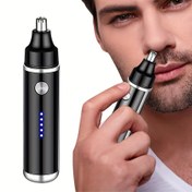 Resim Erkekler ve Kadınlar İçin USB Şarj Edilebilir Elektrikli Burun Düzeltici - Burun, Kaşlar ve Yüz Tüyleri İçin Ağrısız Tüy Alma Cihazı, Mavi LED Işıklı Şık Siyah Tasarım, Pil, USB Şarj, Burun Tüy Düzeltici, Modern Estetik, Dayanıklı İnşaat 