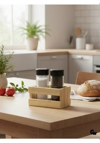 Resim Ahşap Doğal 2li Baharatlık Ahşap Cam Set Takımı 1 Set Kavak - Ihlamur Ahşap 