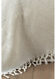 Resim %100 Pamuk Çift Kişilik Bağlama Saçaklı Pike-220x240 Cm-krem Krem Krem 
