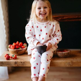 Resim Organik Pamuk Bebek Sweatshirt & Pantolon Set - Çilek Desenli - 3-6 Ay 