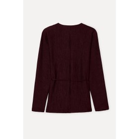 Resim Mudo Kadın Bordo Loose Fit Bağlamalı V Yaka Uzun Kollu Bluz 