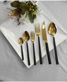 Resim Stayle 42 Parça Siyah Gold Çatal Kaşık Bıçak Seti 