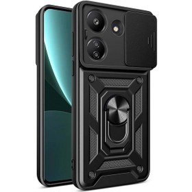 Resim Ariatech Redmi 13c Kılıf Magnetik Standlı Kamera Korumalı Sürgülü Vega Kapak - Siyah Siyah 