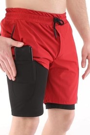 Resim Ghassy Co. Erkek Running Hızlı Kuruma Micropolyester Arka Fermuar Cepli Ve Havlu Halkalı Antrenman Futbol Fitness Kısa Taytlı Şort 