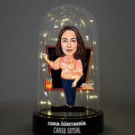 Resim Ders Anlatan Kadın Öğretmen Karikatürlü Fanus Biblosu 