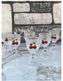 Resim 6 Lı Kristal Cam Kahve Yanı Bardağı Kiraz Bardak Kirazlı 75ml 