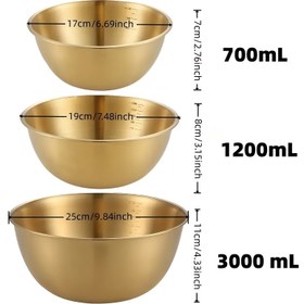Resim Ölçü İşaretleriyle 3'lü Altın Paslanmaz Çelik Salata Kasesi Seti - Kolay Temizlenir, Soğuk Noodle & Meyveler İçin Mükemmel 