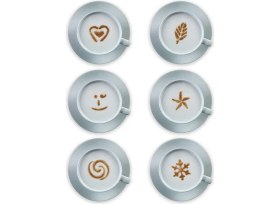 Resim Aerolatte Cappuccino Artist Şablonu, 6 Değiştirliebilir Eğlenceli Tasarım 