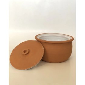 Resim Topsan Doğal Toprak Güveç Tencere Büyük Boy(Beyaz Sırlı) 