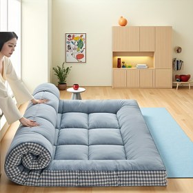 Resim 6,35 cm Kalınlıkta Kapitone Mikrofiber Yatak Örtüsü - 1000GSM Ultra Yumuşak Katlanabilir Tam Boyutlu Minder, Mavi Çok Yüzeyli Konfor, Yatak Odası, Seyahat ve Kamp İçin, Rahatlatıcı Ev Dekoru, Premium Kalite, Uyku Geliştirici, Yatak Dekorasyonu 