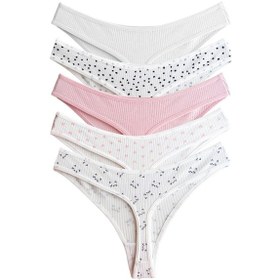 Resim Cottonhill Pamuklu Desenli Kaşkorse Kadın Tanga Külot 5'li Paket Renkli-1 Çok Renkli 