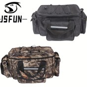 Resim JSFUN Büyük Kapasiteli Kamuflaj Balıkçılık Taktik Çantası - Dayanıklı Polyester Omuz Çapraz Çantası, Çoklu Bölümler, Fermuar Kapatma ve Mesh Cebi ile Açık Hava Balıkçılığı Ekipmanları için Güvenli Depolama, Taktik Ekipman Düzenleyici, Kamuflaj Tasarımı, Sağlam Askı Tasarımı 