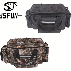 Resim JSFUN Büyük Kapasiteli Kamuflaj Balıkçılık Taktik Çantası - Dayanıklı Polyester Omuz Çapraz Çantası, Çoklu Bölümler, Fermuar Kapatma ve Mesh Cebi ile Açık Hava Balıkçılığı Ekipmanları için Güvenli Depolama, Taktik Ekipman Düzenleyici, Kamuflaj Tasarımı, Sağlam Askı Tasarımı 