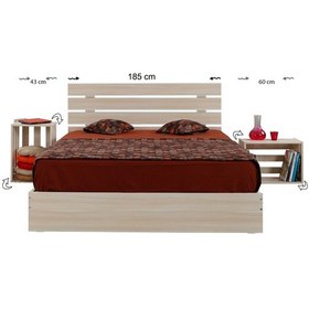 Resim Pasifichome Huga Çift Kişilik Ahşap Karyola Komodin Takım Meşe 180 Cm 