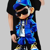 Resim Genç Trendi Siyah 3D Baskılı T-Shirt ve Şort Seti - Şık Karikatür Karakter Tasarımı, Yumuşak Polyester Kumaş, Hafif Esneklik, Bahar/Yaz için Mükemmel, Genç Trendi Kıyafet|Örümcek Grafikleri|Konforlu Kesim, Dış Mekan için 