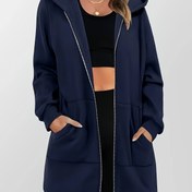 Resim Kadınlar için Mavi Kapüşonlu Fermuarlı Ceket - Rahat Uzun Kollu Ceket, Cep Detaylı, Geometrik Desenli, Bahar/Yaz/Sonbahar Dış Giyim, Rahat Giyim Kapüşonu | Geometrik Desenli Kapüşonlu | Fermuarlı Kapüşonlu, Uzun Kollu Sweatshirt, Mavi Kapüşonlu Fermuarlı Ceket Kadınlar, Kadın Mavi Kapüşonlu Minimalist Kazak 