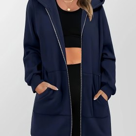 Resim Kadınlar için Mavi Kapüşonlu Fermuarlı Ceket - Rahat Uzun Kollu Ceket, Cep Detaylı, Geometrik Desenli, Bahar/Yaz/Sonbahar Dış Giyim, Rahat Giyim Kapüşonu | Geometrik Desenli Kapüşonlu | Fermuarlı Kapüşonlu, Uzun Kollu Sweatshirt, Mavi Kapüşonlu Fermuarlı Ceket Kadınlar, Kadın Mavi Kapüşonlu Minimalist Kazak 