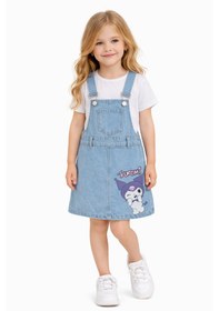 Resim Kız Çocuk 3/7 Yaş Kuromi Denim Kot Jile Elbise Mavi 
