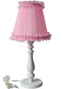 Resim TEKAY AYDINLATMA Pembe Fırfırlı Beyaz Ahşap Ayaklı Yatak Odası Abajuru Çocuk Odası Abajur 