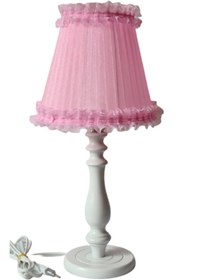 Resim TEKAY AYDINLATMA Pembe Fırfırlı Beyaz Ahşap Ayaklı Yatak Odası Abajuru Çocuk Odası Abajur 
