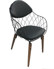 Resim Sandalye TEL Model Metal çelik Tel sırt Kayın RETRO Parlak ceviz Suni deri döşeme Ayak El Yapım 